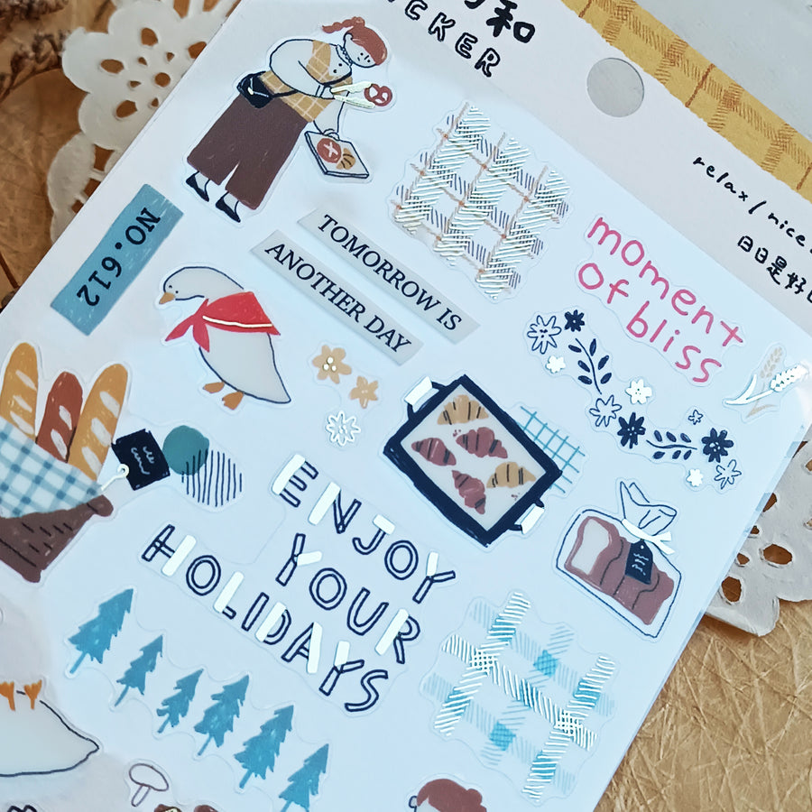 Mind Wave Relax / Nice Day Gold Foil Sticker - Bakery