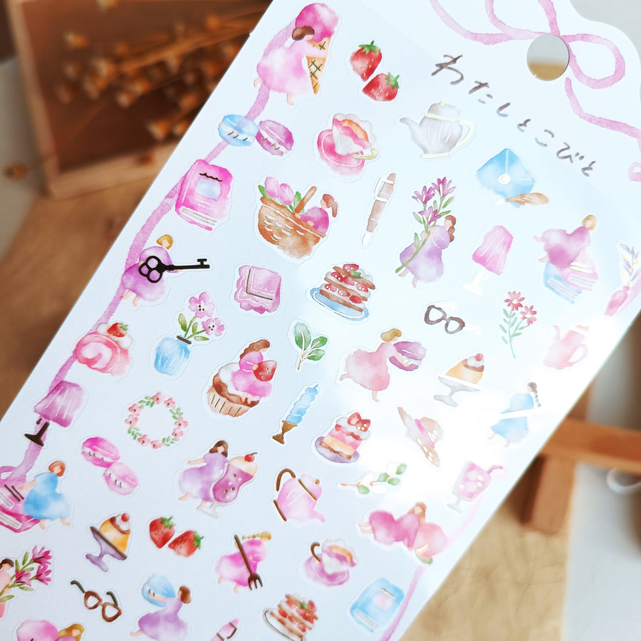 Mind Wave Watashi To Kobito Gold Foil Sticker - Pink