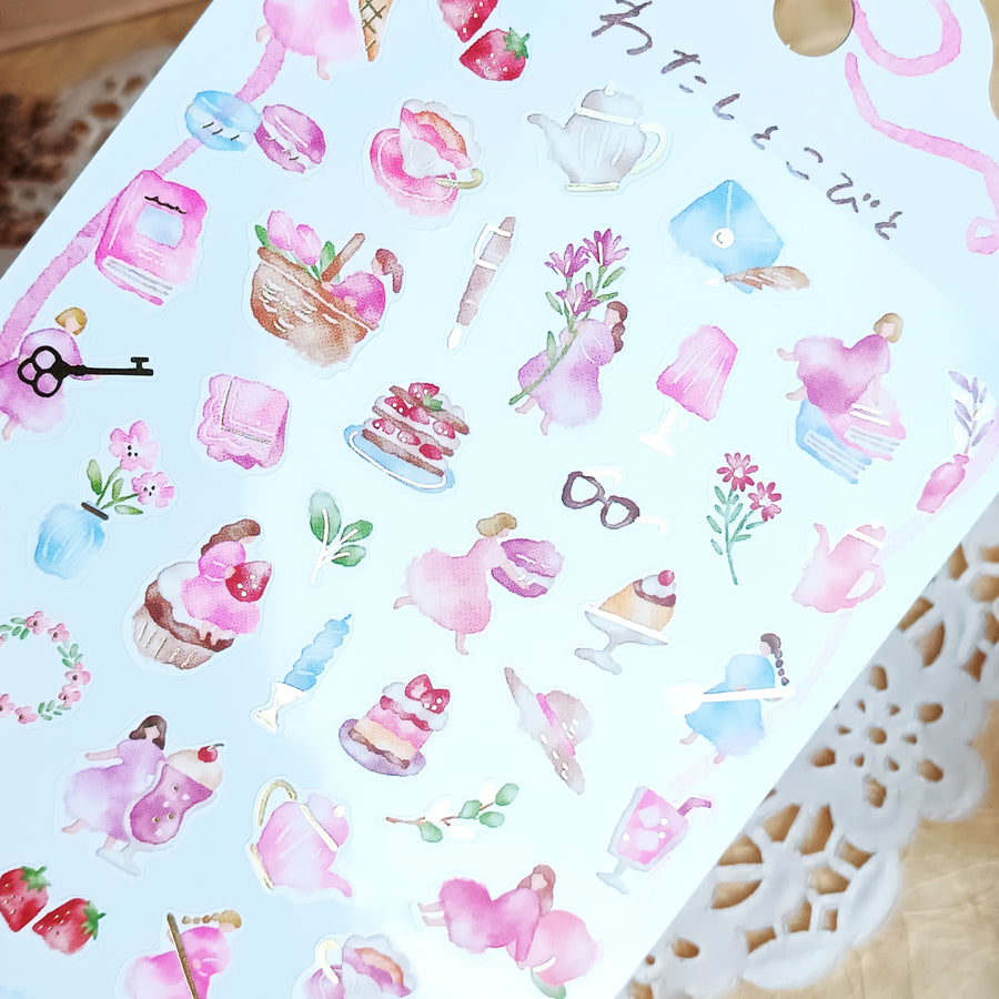Mind Wave Watashi To Kobito Gold Foil Sticker - Pink