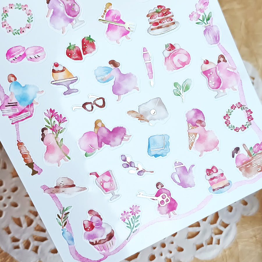 Mind Wave Watashi To Kobito Gold Foil Sticker - Pink