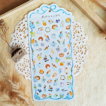 Mind Wave Watashi To Kobito Gold Foil Sticker - Blue