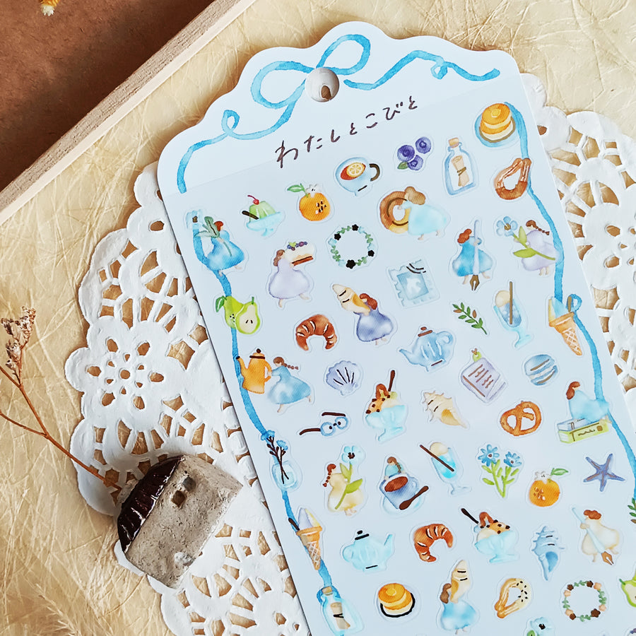 Mind Wave Watashi To Kobito Gold Foil Sticker - Blue
