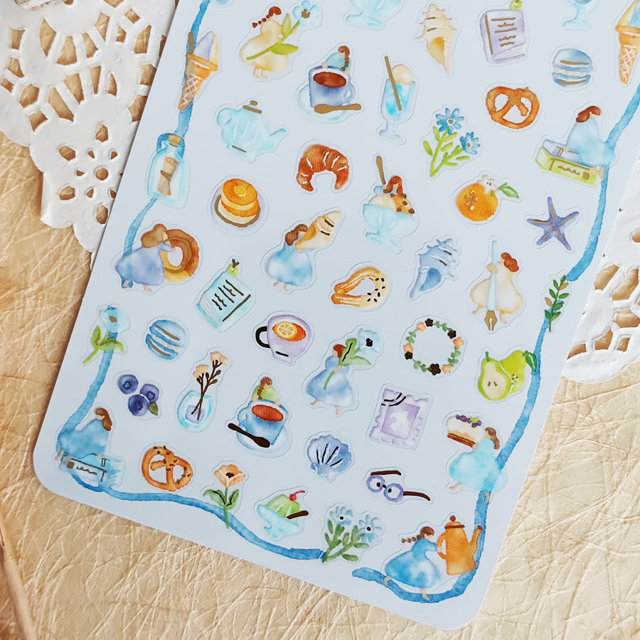 Mind Wave Watashi To Kobito Gold Foil Sticker - Blue
