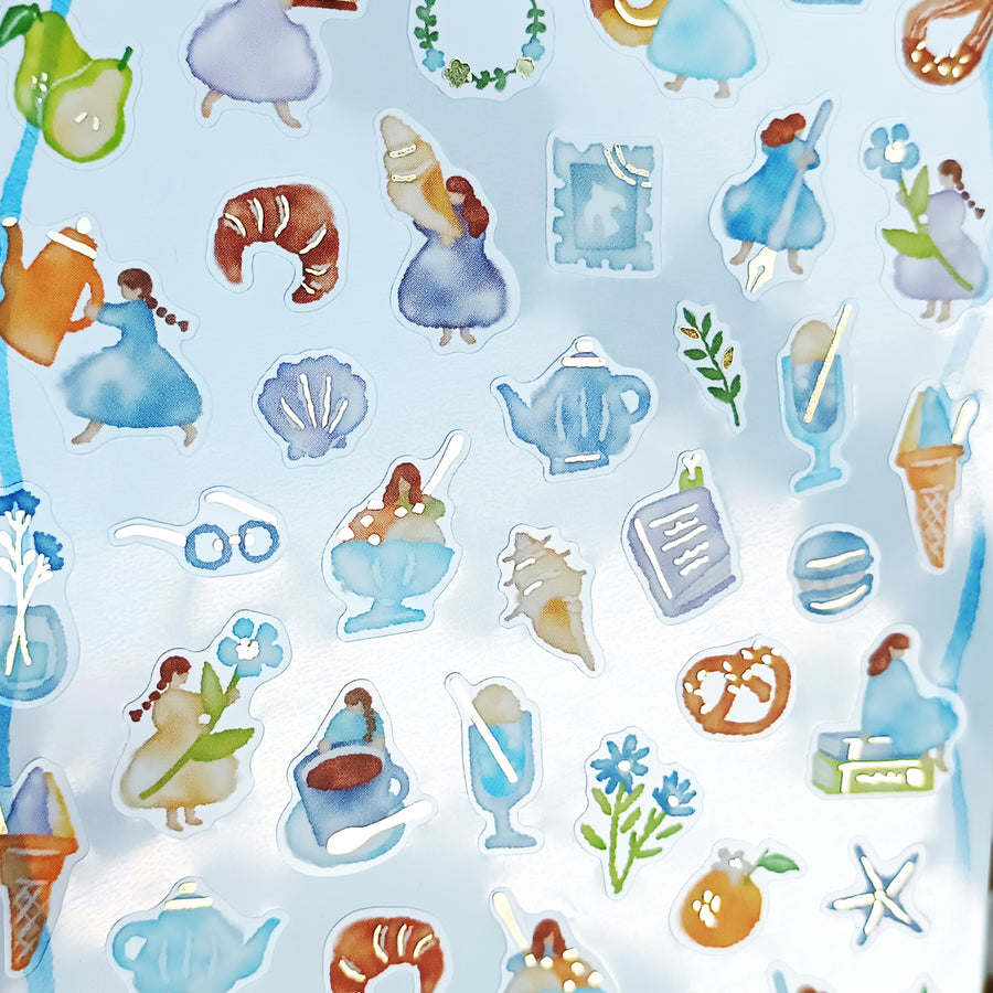 Mind Wave Watashi To Kobito Gold Foil Sticker - Blue