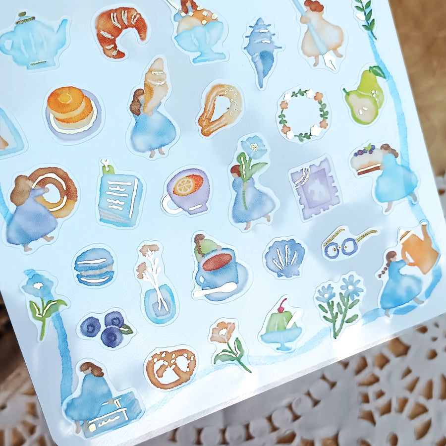 Mind Wave Watashi To Kobito Gold Foil Sticker - Blue
