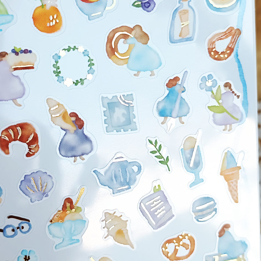 Mind Wave Watashi To Kobito Gold Foil Sticker - Blue