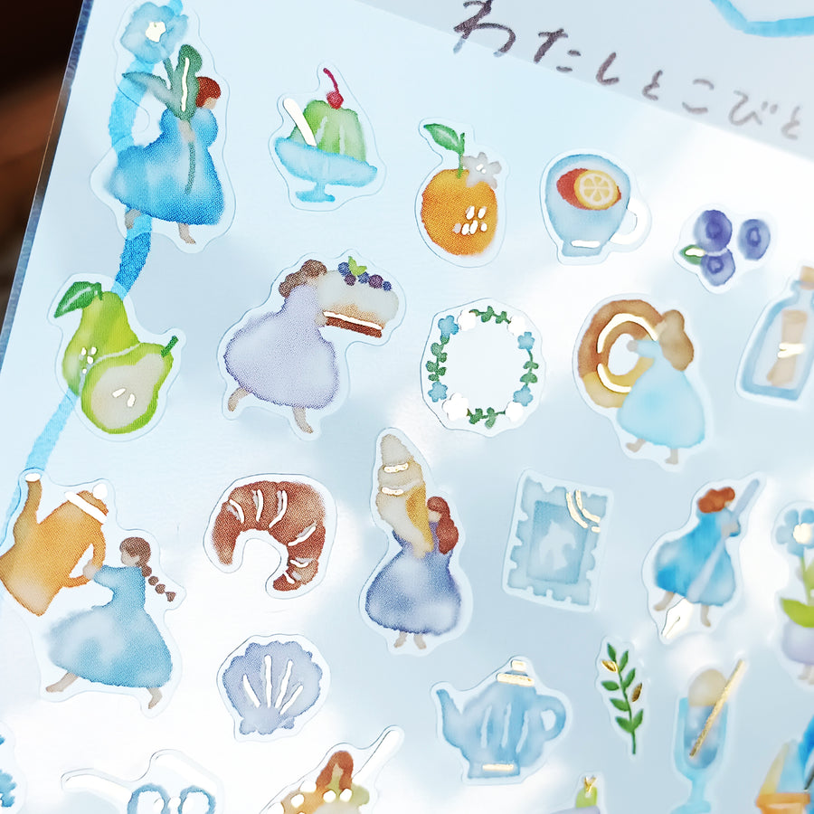 Mind Wave Watashi To Kobito Gold Foil Sticker - Blue