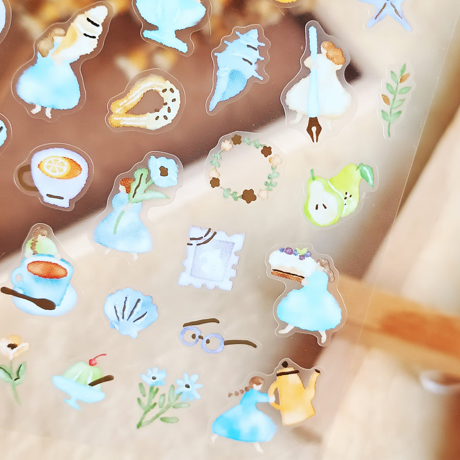 Mind Wave Watashi To Kobito Gold Foil Sticker - Blue