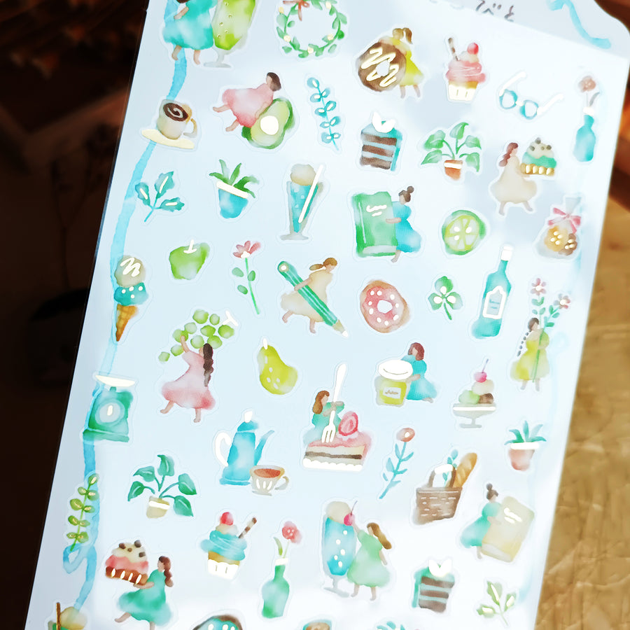 Mind Wave Watashi To Kobito Gold Foil Sticker - Green