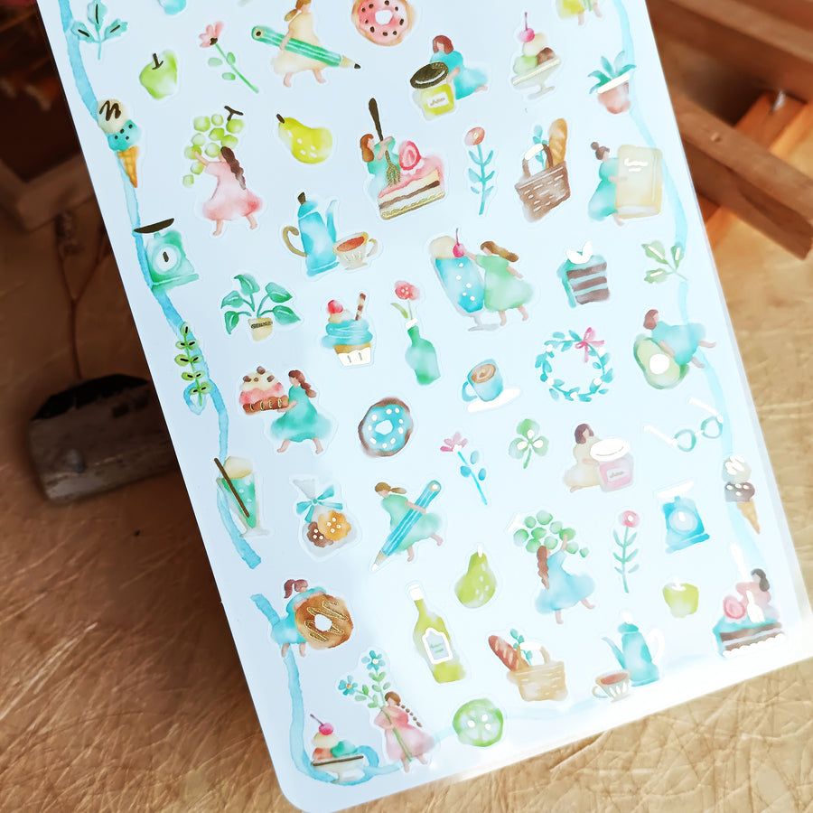 Mind Wave Watashi To Kobito Gold Foil Sticker - Green