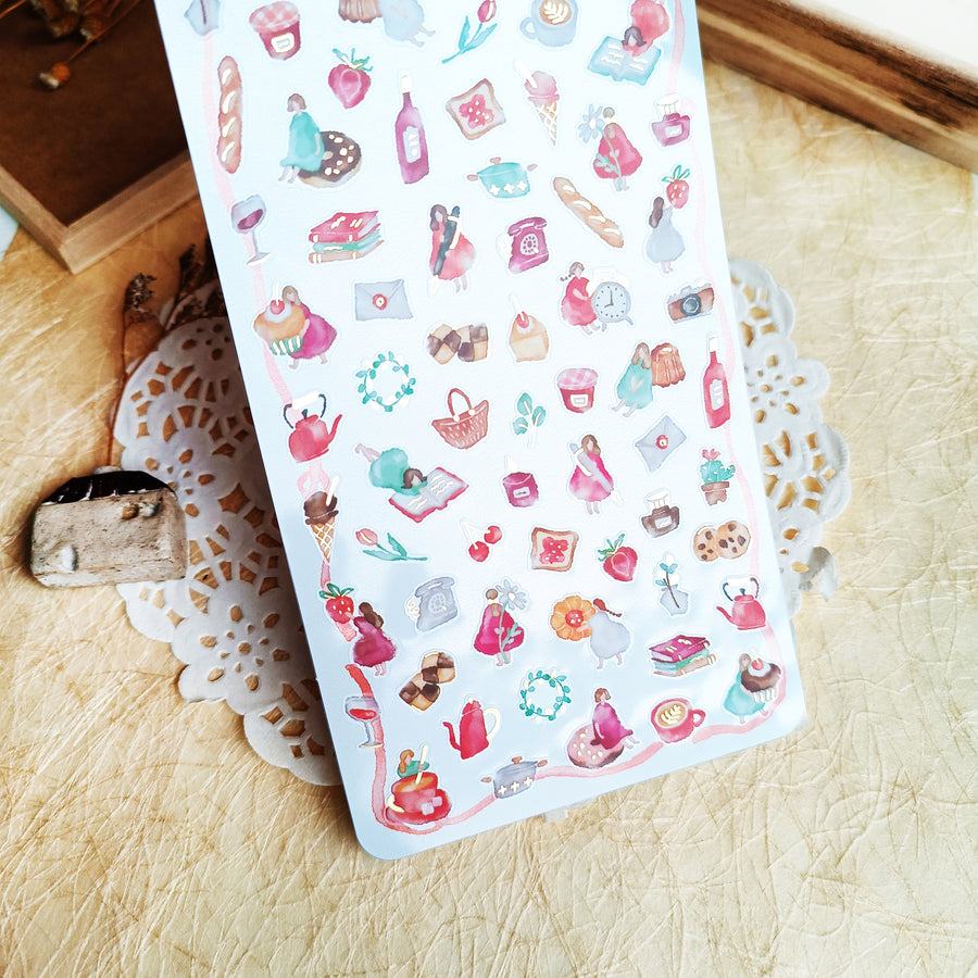 Mind Wave Watashi To Kobito Gold Foil Sticker - Red