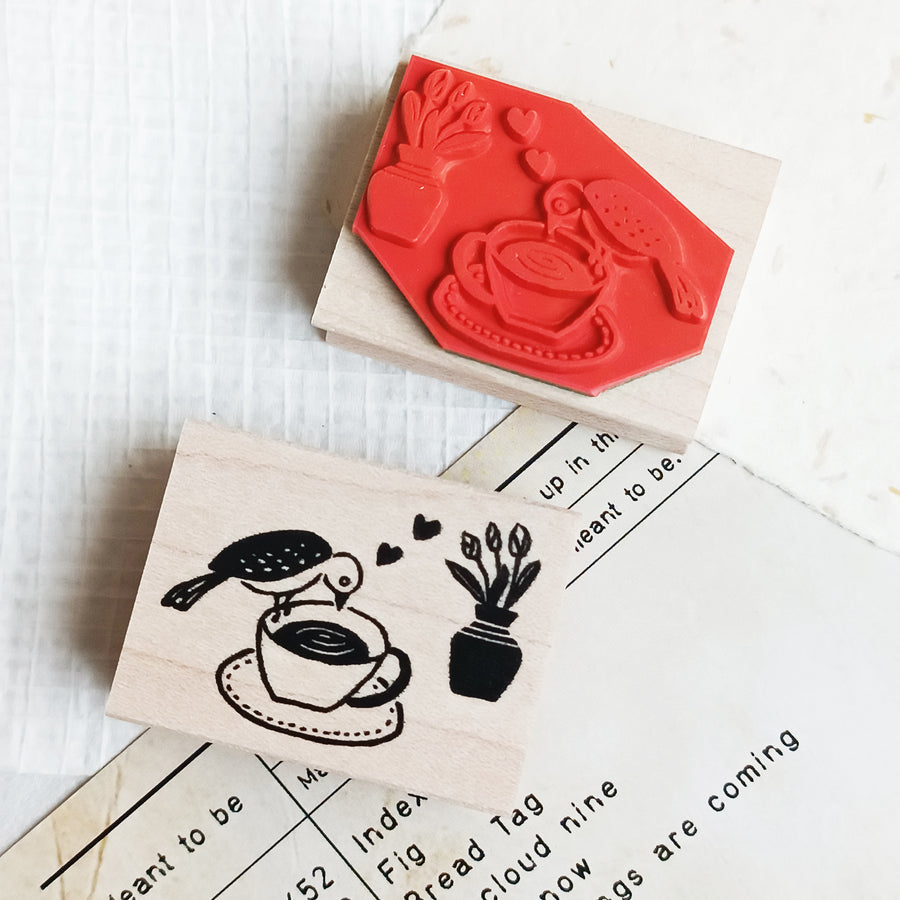 Hankodori original rubber stamp - Time for a Cuppa Tea Time