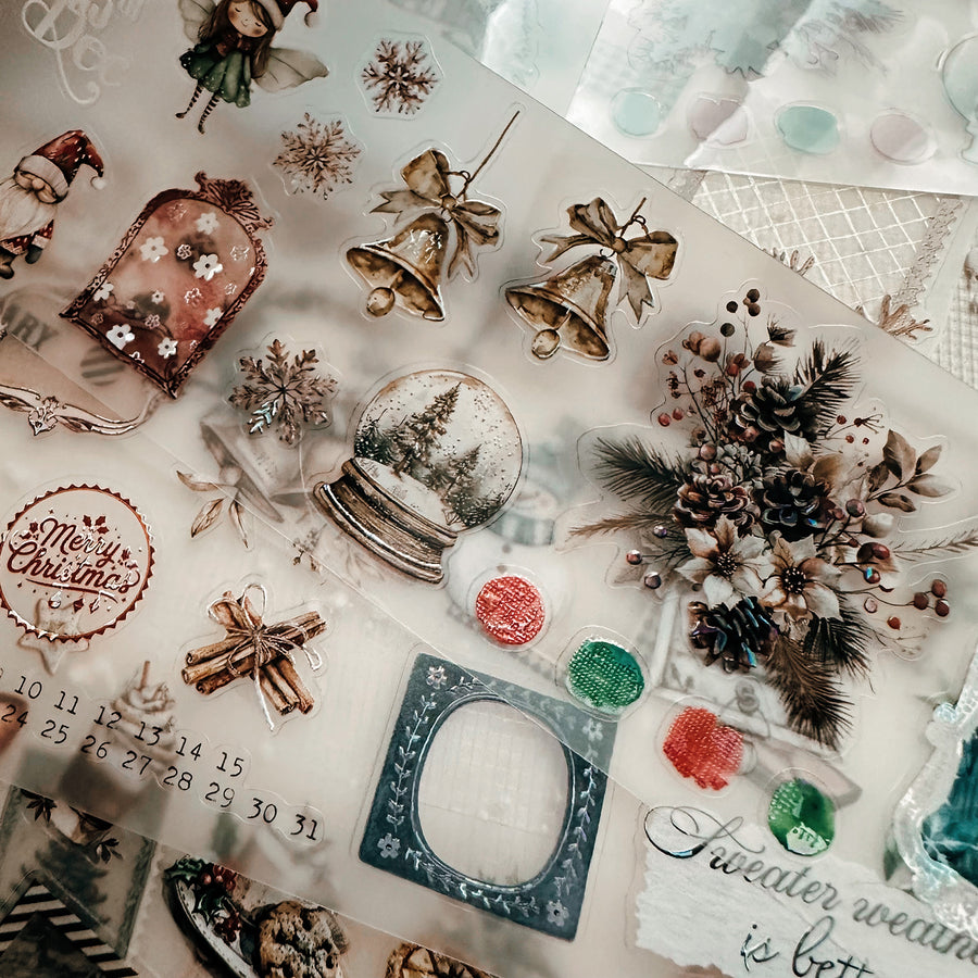 Journal Pages kiss-cut Mother-of-pearl crystal tape - Cozy Christmas