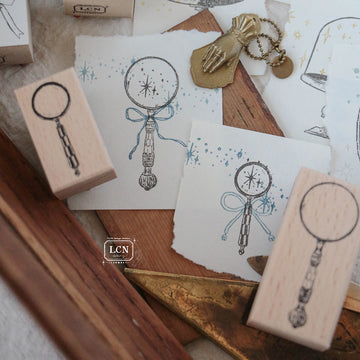 LCN Magnifying glass solid wood handle rubber stamp