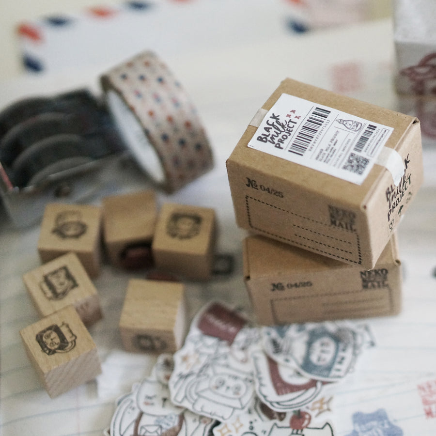 Black Milk Project Neko Mail - Mini Box with PET Stickers + Rubber Stamp Set