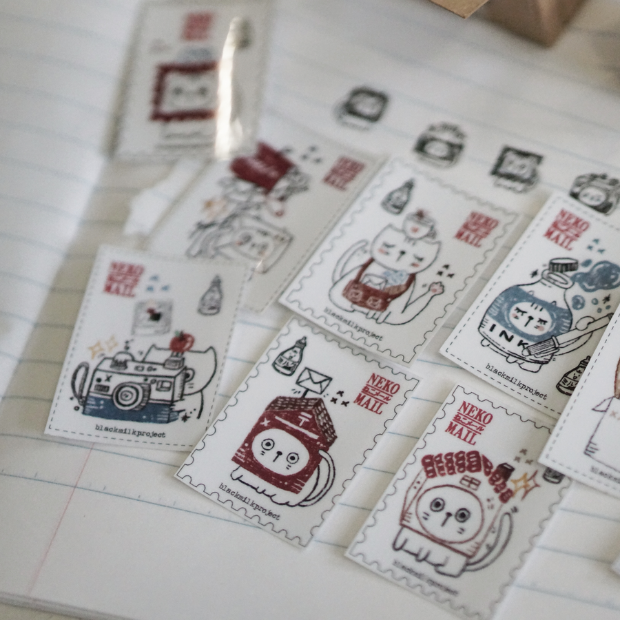 Black Milk Project Neko Mail - Mini Box with PET Stickers + Rubber Stamp Set