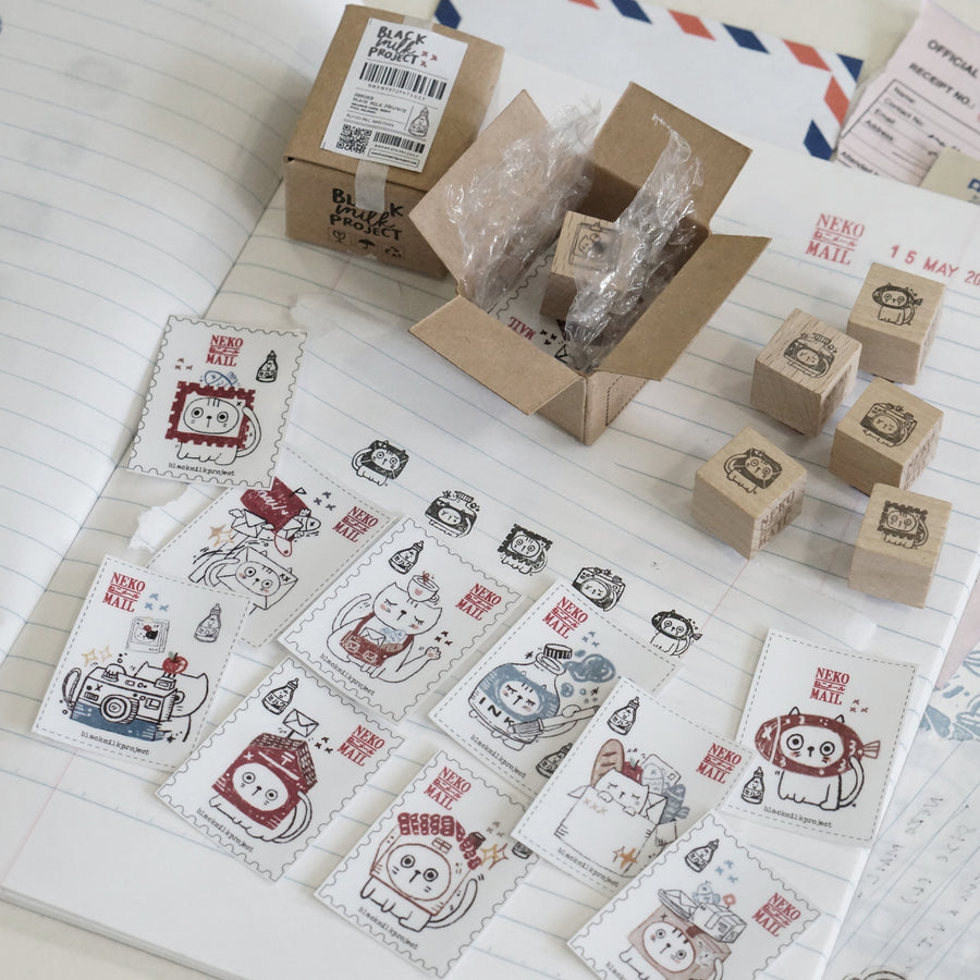 Black Milk Project Neko Mail - Mini Box with PET Stickers + Rubber Stamp Set
