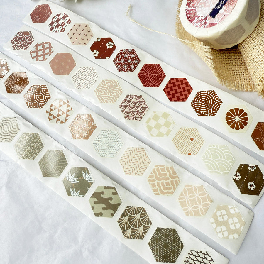 Manjusaka Hexagon die cut Japanese Washi Tape - Tea