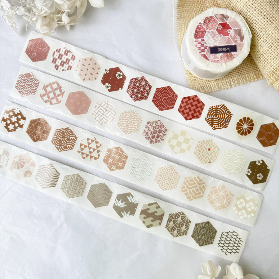 Manjusaka Hexagon die cut Japanese Washi Tape - Tea