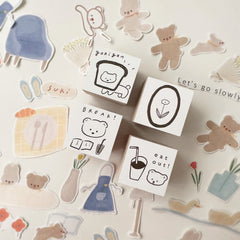 Ranmyu happy life rubber stamps - 2.5 x 2.5cm