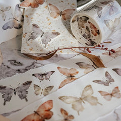 Meow Illustration "beautiful butterfly" Washi Tape/ glossy pet tape with rose gold