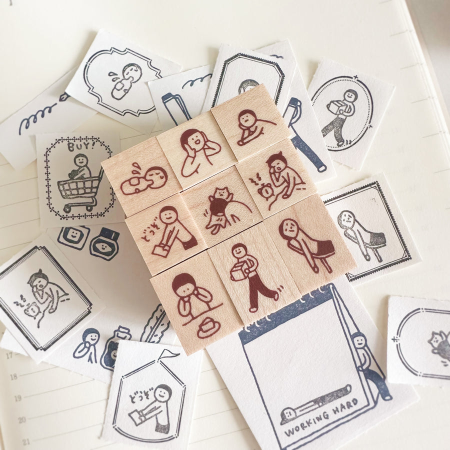 Set of 5 Rubber Stamps of Lines Hand Carved Mini Stamps Set