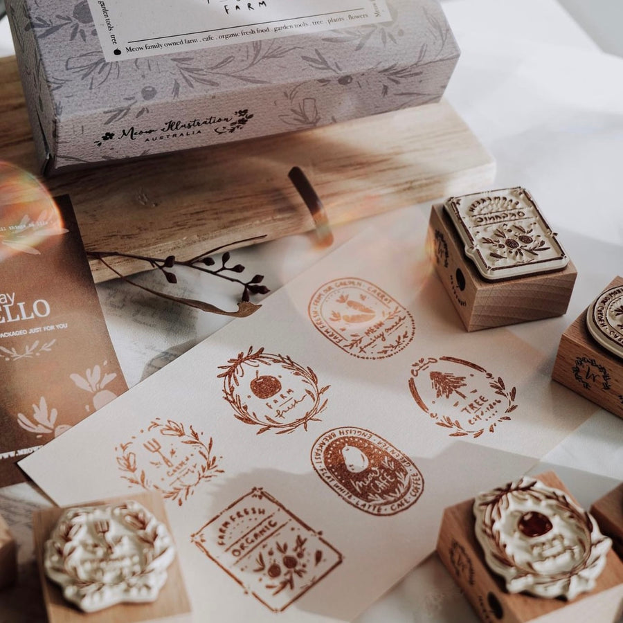 Meow Illustration “Farm Fresh” rubber Stamp set (set of 6)