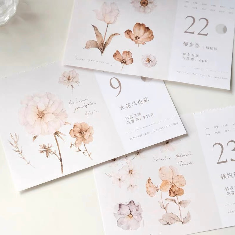 Freckles Tea Vol.3 pure white botanical calendar (undated, 31 perforated sheets)