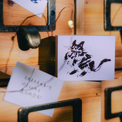 Meow Illustration rubber Stamp - shooting stars and Kitty