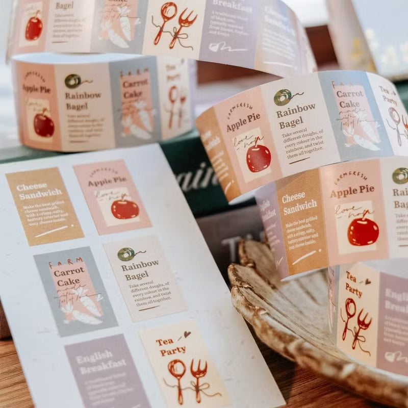 Meow Illustration label sticker roll - Teatime