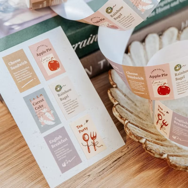 Meow Illustration label sticker roll - Teatime