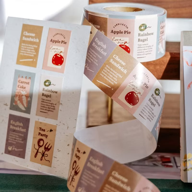 Meow Illustration label sticker roll - Teatime