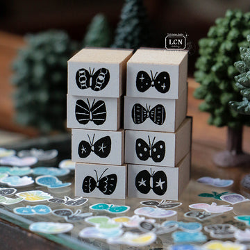 LCN shell butterflies compressed wood handle rubber stamp (8 in 1 set)