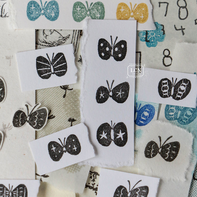 LCN shell butterflies compressed wood handle rubber stamp (8 in 1 set)