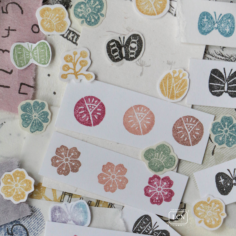 LCN Wagashi flowers compressed wood handle rubber stamp (12 in 1 set)
