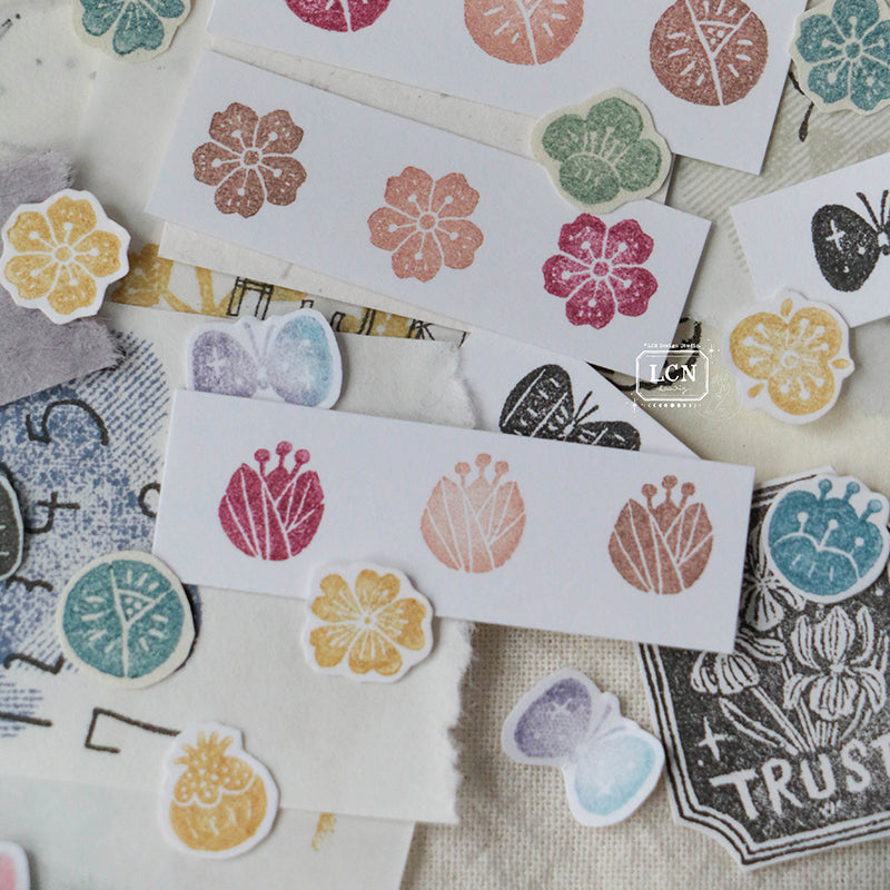 LCN Wagashi flowers compressed wood handle rubber stamp (12 in 1 set)