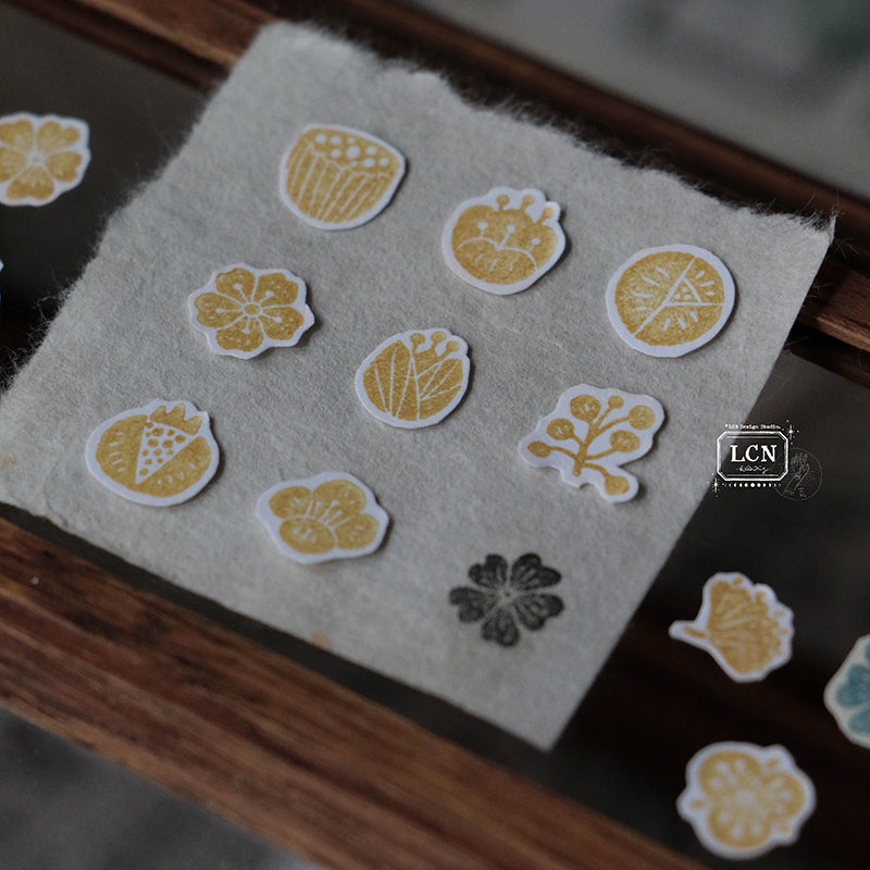 LCN Wagashi flowers compressed wood handle rubber stamp (12 in 1 set)