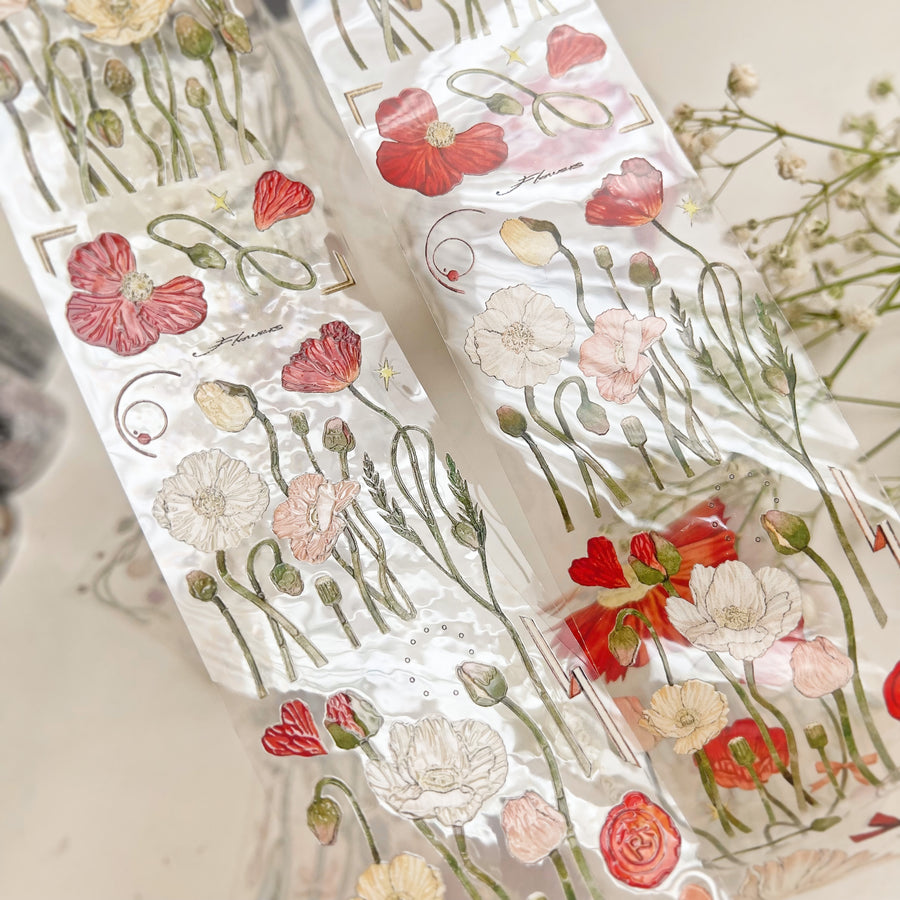 Reco studio poppy flower crystal washi /pet tape