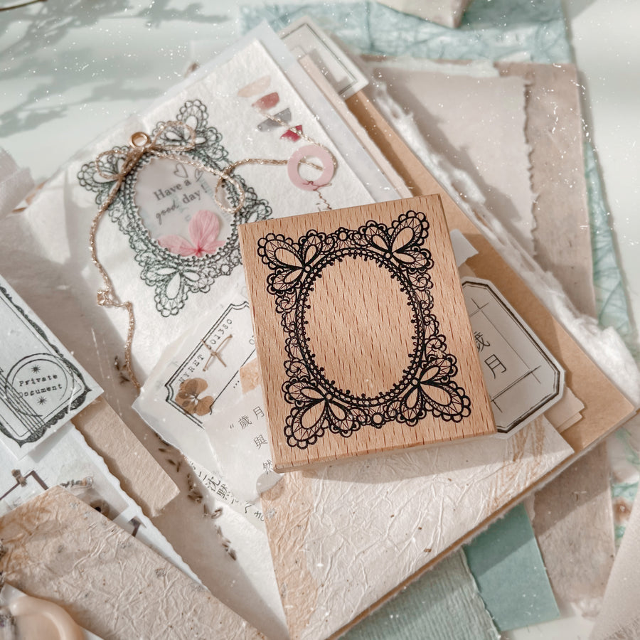 Journal Pages《Hand drawing floral labels 》 Wooden Stamp - lace frame