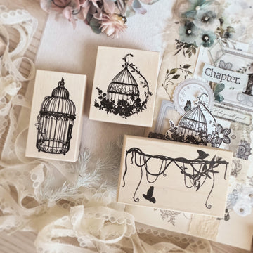 Journal Pages “In love with lace” rubber stamps - bird cage