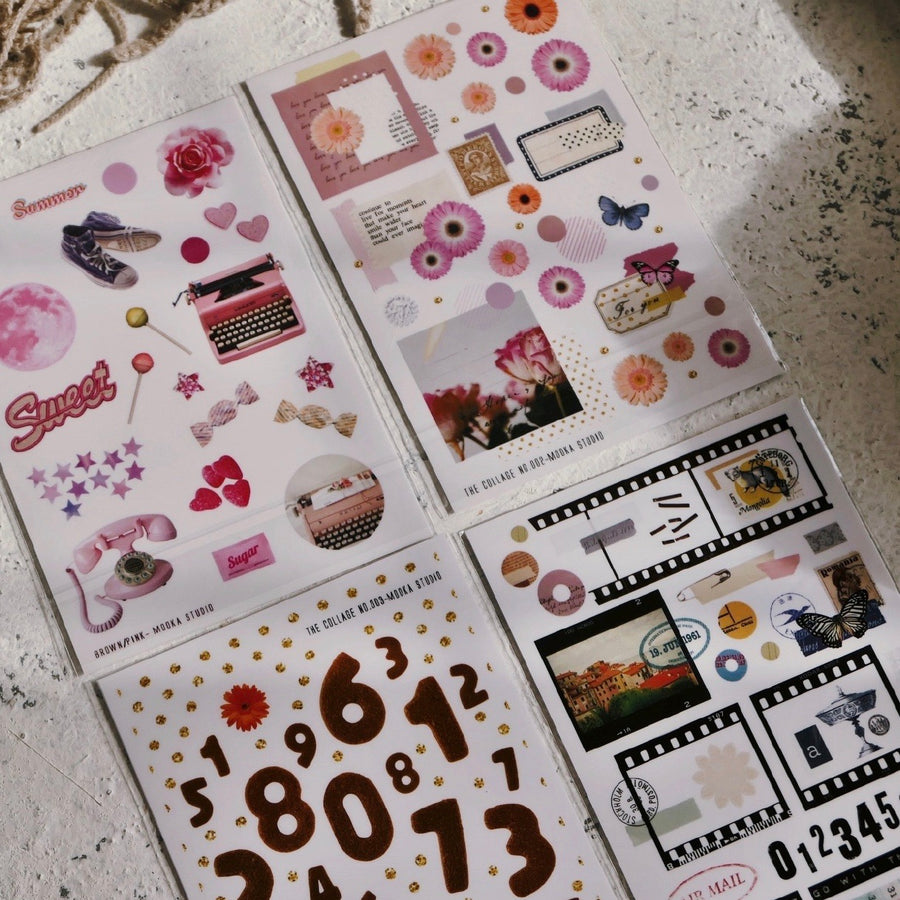 MooKA Studio collage sticker - brown & pink