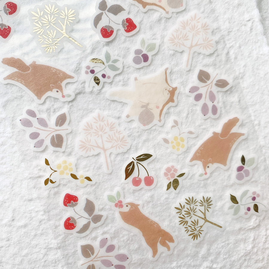 Yama Life Animal Washi Sticker Sheet - Flying squirrels