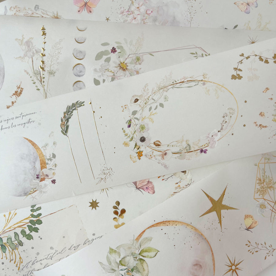 JOURNAL PAGES FLORAL MOON PET TAPE 燙金霧面-