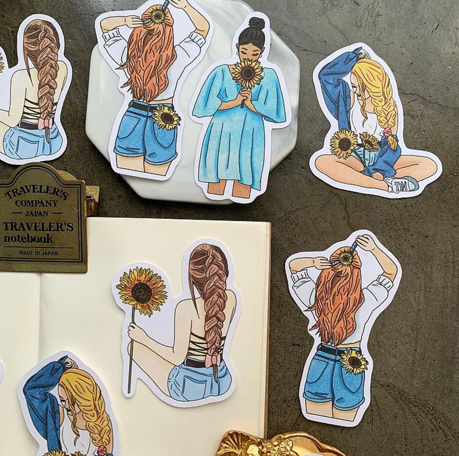 Piscoletters sunflower girls die cut sticker set