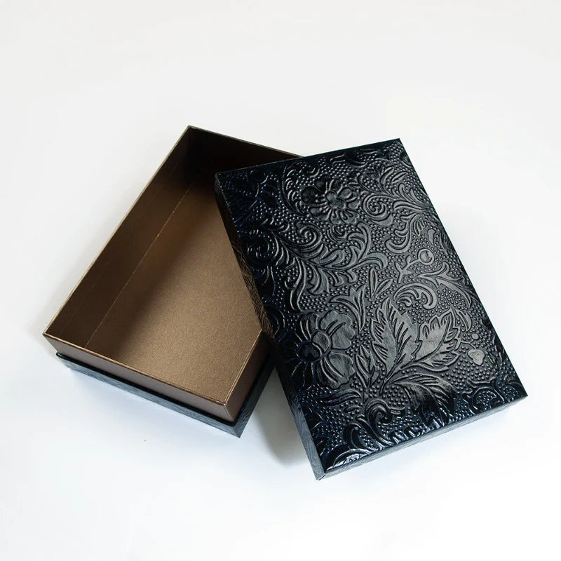 Awagami Urushi Creative Washi Box ( black floral)