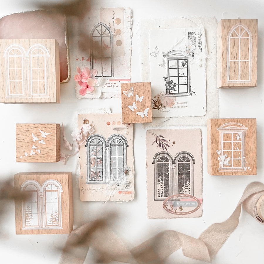 Journal Pages window series rubber stamps - spring