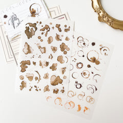 Journal Pages print on sticker -coffee stain