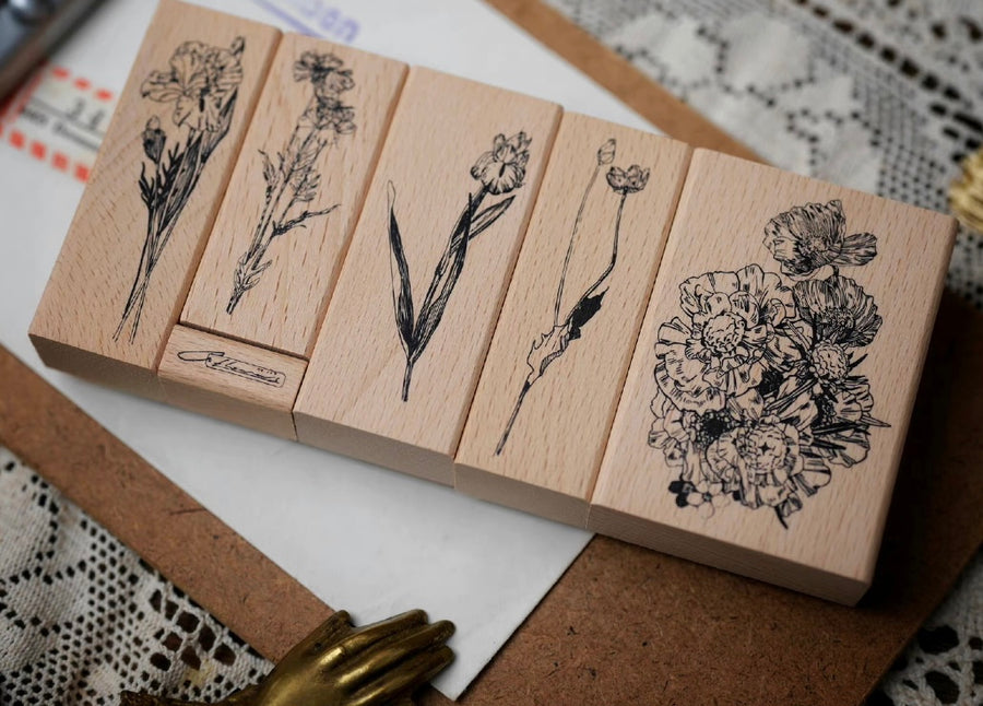 BC studio flower illustration rubber stamp set (set of 6)